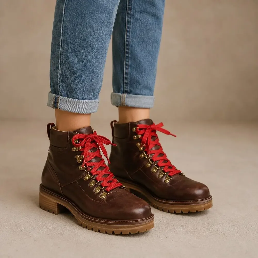 Tory Burch Brown Leather Gunton Hiking Lace Up Boots 6